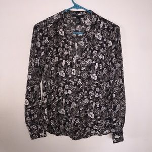 black and white floral blouse